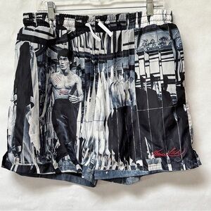 Bruce Lee Enter the Dragon Graphic Black and White Shorts Trunks